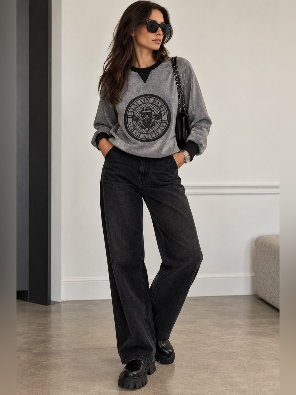 Balmain Paris Metallic Silver Logo Sweatshirt Size 40 (M)